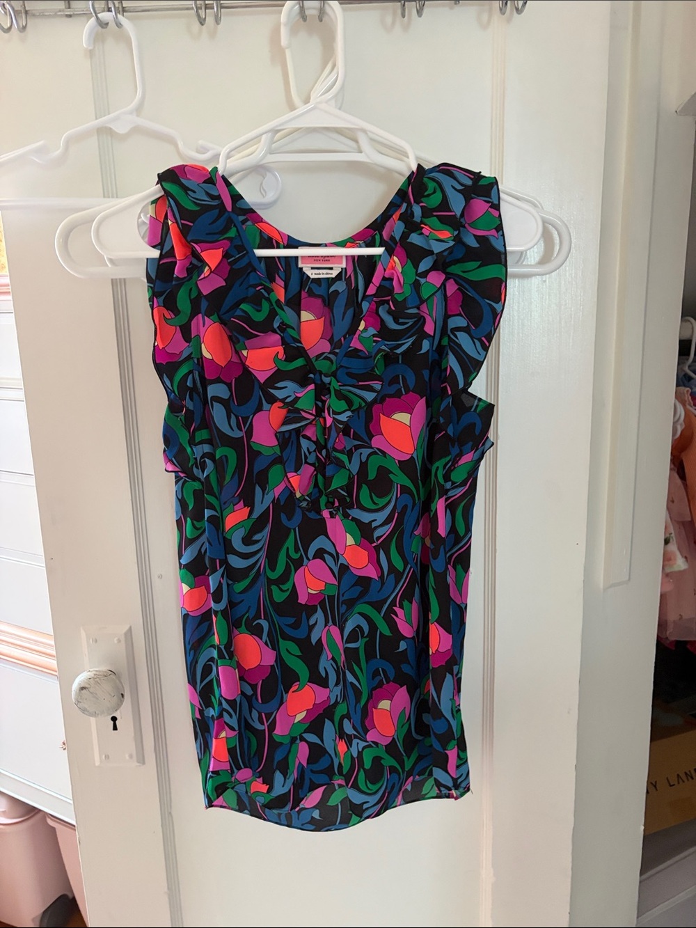 kate spade Multicolor Floral Ruffle Sleeveless Blouse